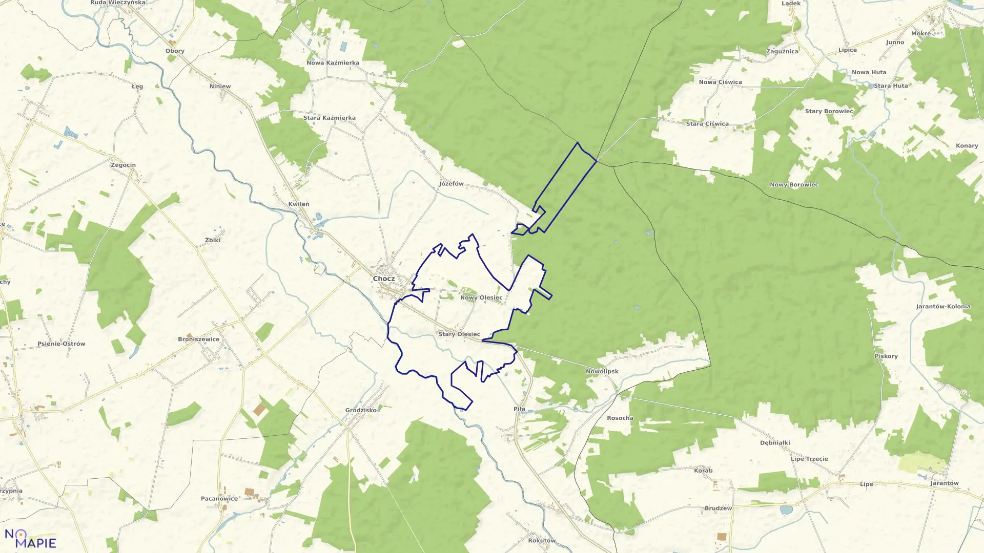 Mapa obrębu OLESIEC w gminie Chocz